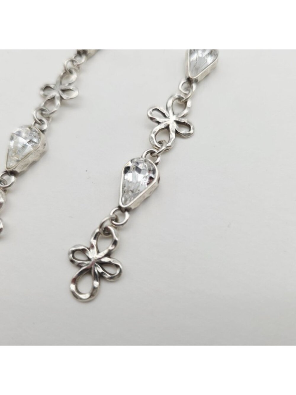 Brighton Earrings Silver Tone Rhinestone Floral Long Dangle Pieced Earrings - Picture 5 of 8